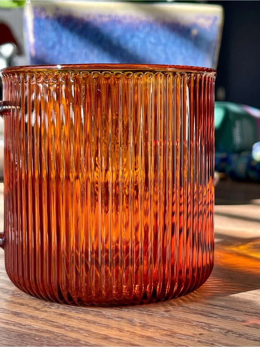 Starbucks 2025 Holiday Winter Amber Ribbed Glass Coffee Mug New